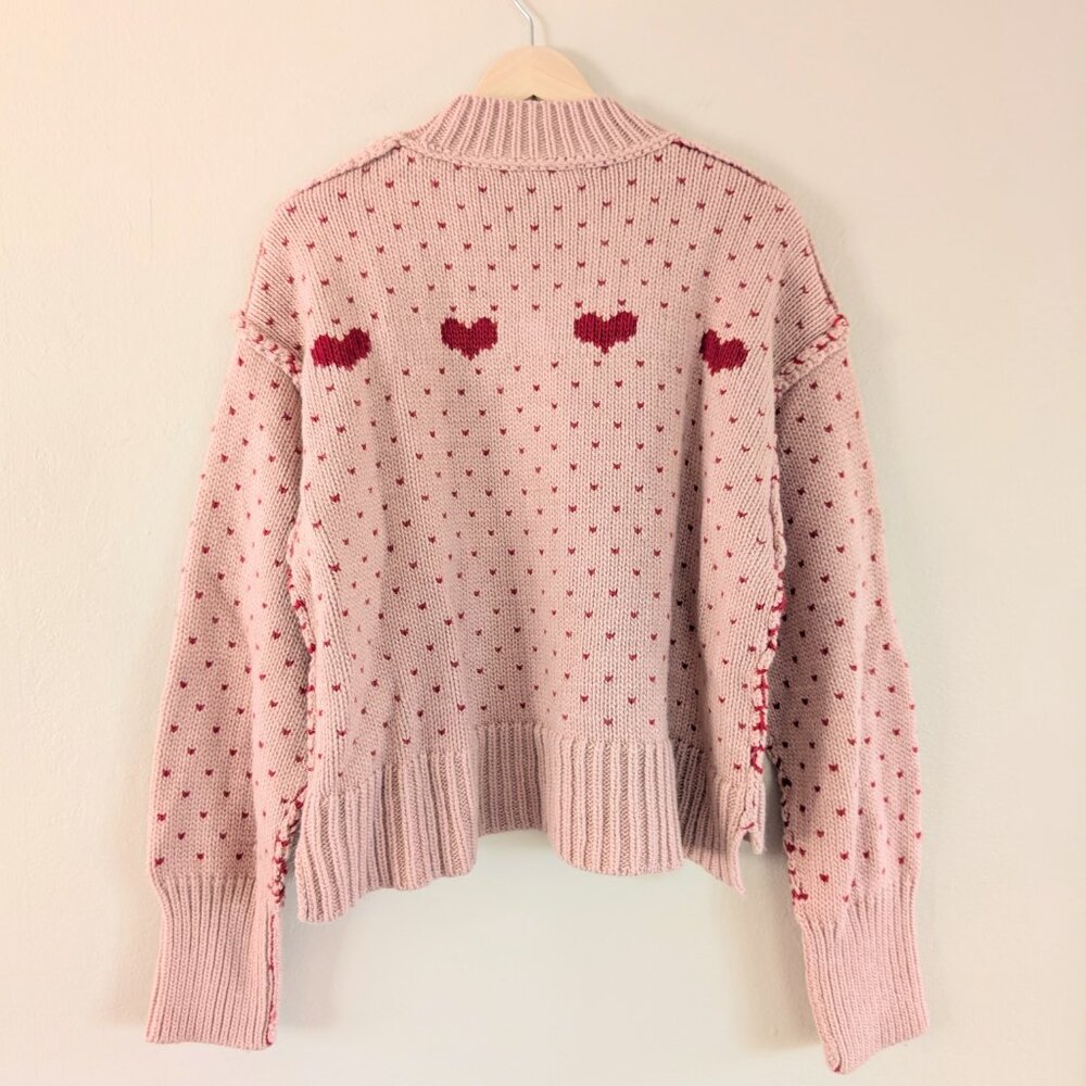 Women’s Pink Heart Knit Crewneck Sweater - Picture 15 of 16